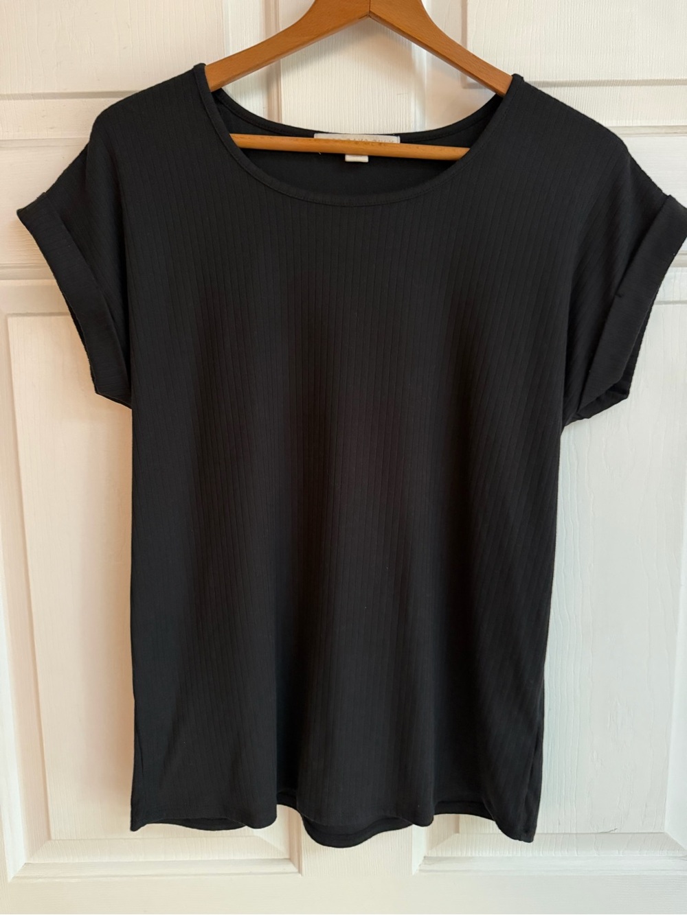 Everyday Black Ribbed Short Sleeve Tee - Picture 1 of 5